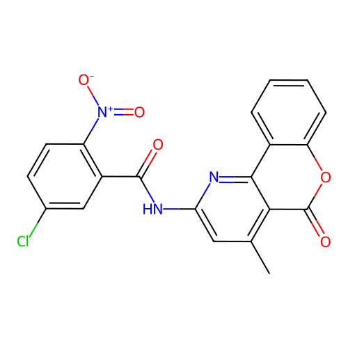 5-chloro-N-{4-methyl-5-oxo-5H-chromeno[4,3-b]pyridin-2-yl}-2-nitrobenzamide structure