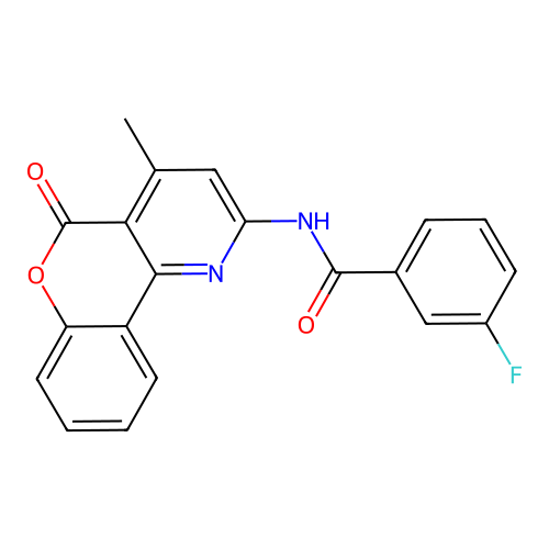 3-fluoro-N-(4-methyl-5-oxochromeno[4,3-b]pyridin-2-yl)benzamide structure