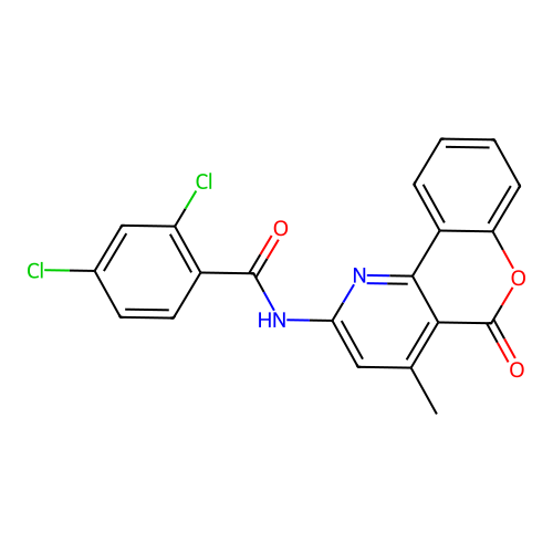 2,4-dichloro-N-{4-methyl-5-oxo-5H-chromeno[4,3-b]pyridin-2-yl}benzamide structure