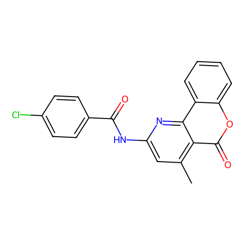 4-chloro-N-(4-methyl-5-oxo-5H-chromeno[4,3-b]pyridin-2-yl)benzamide structure