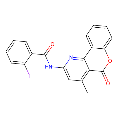 2-iodo-N-{4-methyl-5-oxo-5H-chromeno[4,3-b]pyridin-2-yl}benzamide structure