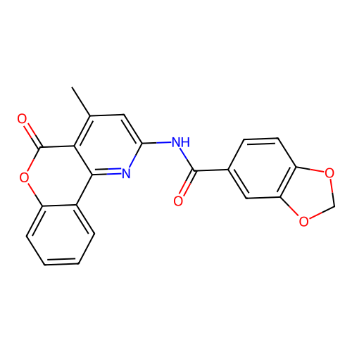 N-(4-methyl-5-oxochromeno[4,3-b]pyridin-2-yl)-1,3-benzodioxole-5-carboxamide structure