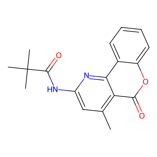 N-(4-methyl-5-oxo-5H-chromeno[4,3-b]pyridin-2-yl)pivalamide structure