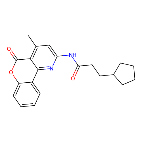 3-cyclopentyl-N-(4-methyl-5-oxochromeno[4,3-b]pyridin-2-yl)propanamide structure