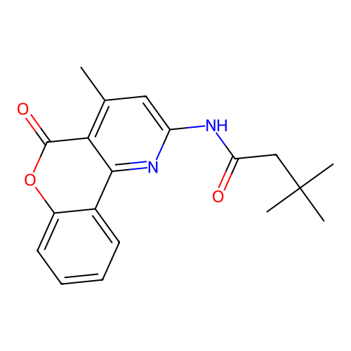 3,3-dimethyl-N-(4-methyl-5-oxo-5H-chromeno[4,3-b]pyridin-2-yl)butanamide structure