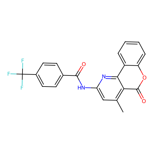 N-{4-methyl-5-oxo-5H-chromeno[4,3-b]pyridin-2-yl}-4-(trifluoromethyl)benzamide structure