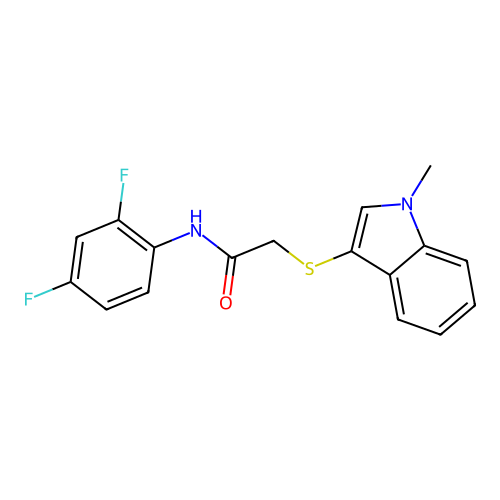 N-(2,4-difluorophenyl)-2-(1-methylindol-3-yl)sulfanylacetamide structure
