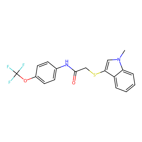 2-(1-methylindol-3-yl)sulfanyl-N-[4-(trifluoromethoxy)phenyl]acetamide structure