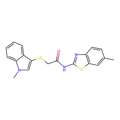 2-((1-methyl-1H-indol-3-yl)thio)-N-(6-methylbenzo[d]thiazol-2-yl)acetamide structure