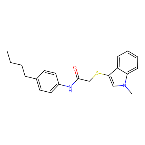 N-(4-butylphenyl)-2-((1-methyl-1H-indol-3-yl)thio)acetamide structure