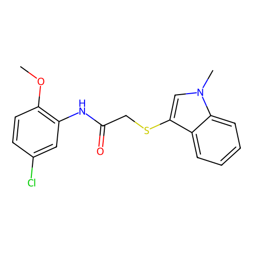 N-(5-chloro-2-methoxyphenyl)-2-(1-methylindol-3-yl)sulfanylacetamide structure
