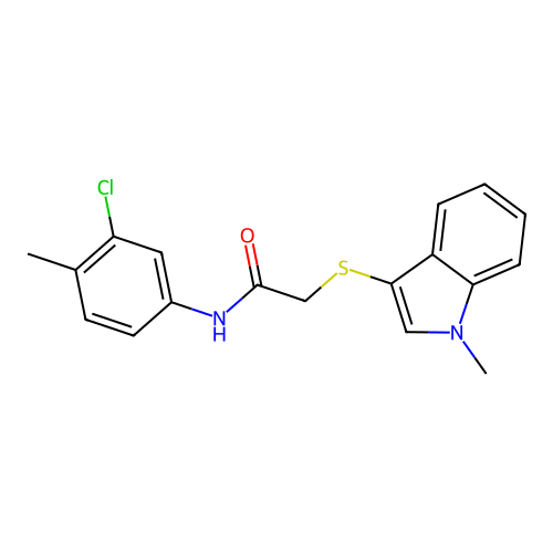 N-(3-chloro-4-methylphenyl)-2-(1-methylindol-3-yl)sulfanylacetamide structure