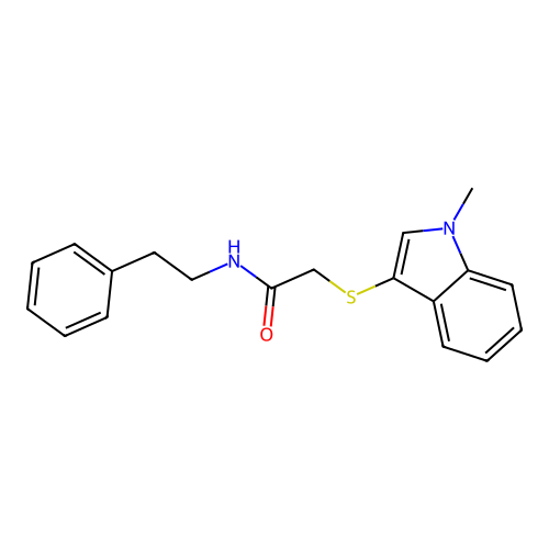 2-((1-methyl-1H-indol-3-yl)thio)-N-phenethylacetamide structure