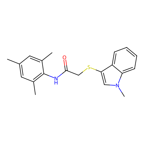 N-mesityl-2-((1-methyl-1H-indol-3-yl)thio)acetamide structure