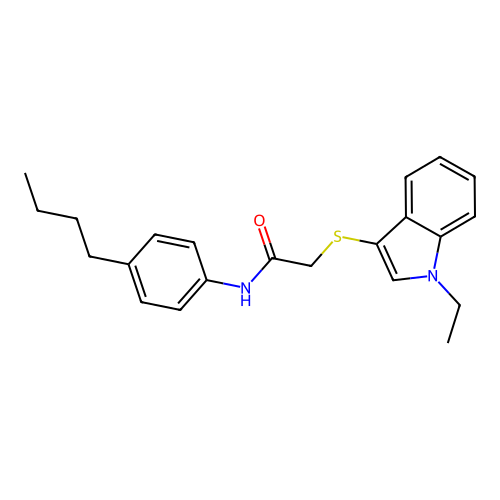 N-(4-butylphenyl)-2-(1-ethylindol-3-yl)sulfanylacetamide structure
