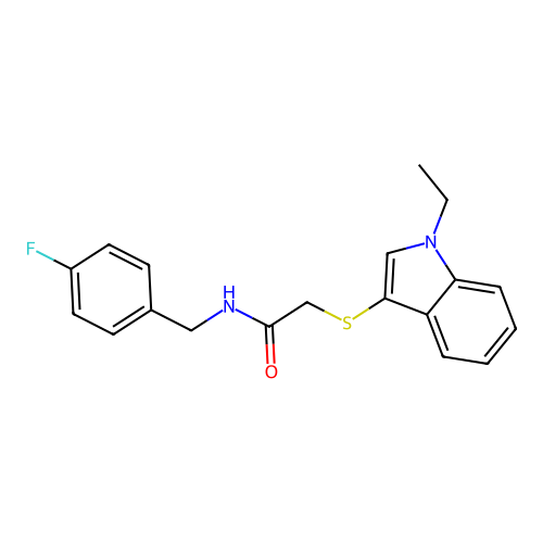 2-((1-ethyl-1H-indol-3-yl)thio)-N-(4-fluorobenzyl)acetamide structure
