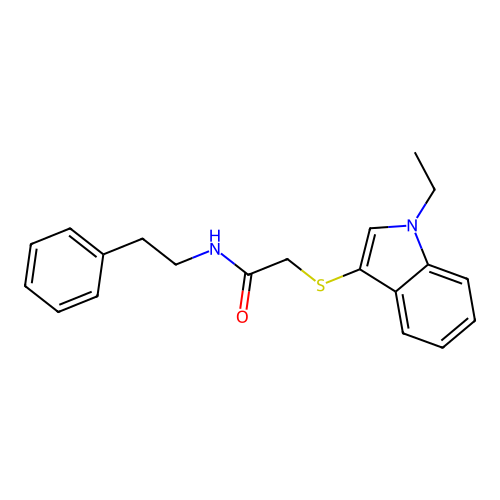 2-((1-ethyl-1H-indol-3-yl)thio)-N-phenethylacetamide structure