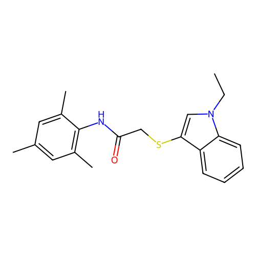2-((1-ethyl-1H-indol-3-yl)thio)-N-mesitylacetamide structure