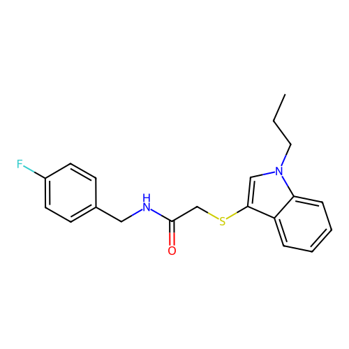 N-[(4-fluorophenyl)methyl]-2-(1-propylindol-3-yl)sulfanylacetamide structure