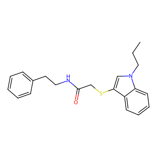 N-phenethyl-2-((1-propyl-1H-indol-3-yl)thio)acetamide structure