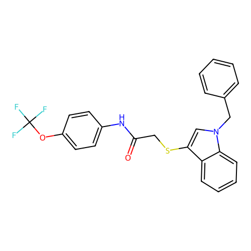 2-(1-benzylindol-3-yl)sulfanyl-N-[4-(trifluoromethoxy)phenyl]acetamide structure