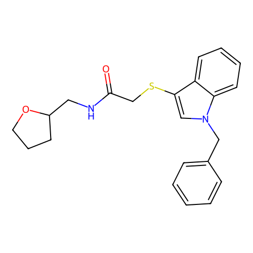 2-(1-benzylindol-3-yl)sulfanyl-N-(oxolan-2-ylmethyl)acetamide structure