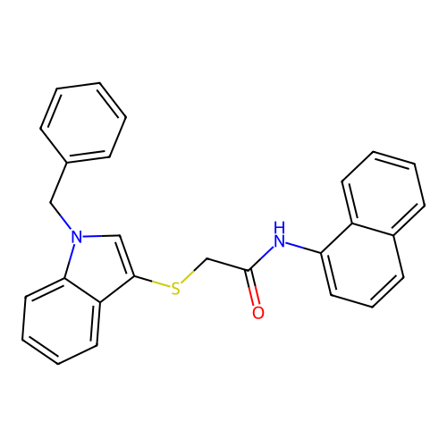 2-((1-benzyl-1H-indol-3-yl)thio)-N-(naphthalen-1-yl)acetamide structure