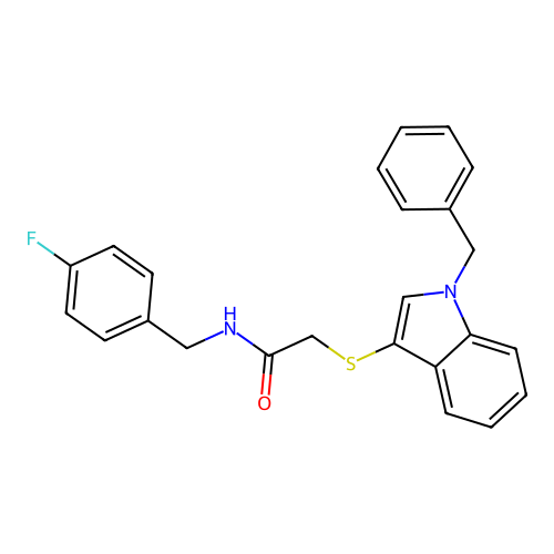 2-((1-benzyl-1H-indol-3-yl)thio)-N-(4-fluorobenzyl)acetamide structure