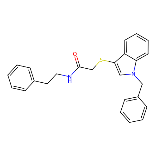 2-((1-benzyl-1H-indol-3-yl)thio)-N-phenethylacetamide structure