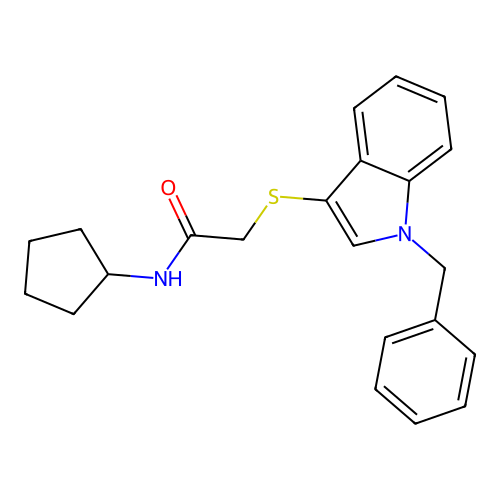 2-(1-benzylindol-3-yl)sulfanyl-N-cyclopentylacetamide structure