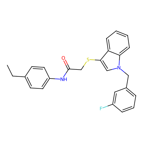 N-(4-ethylphenyl)-2-[1-[(3-fluorophenyl)methyl]indol-3-yl]sulfanylacetamide structure