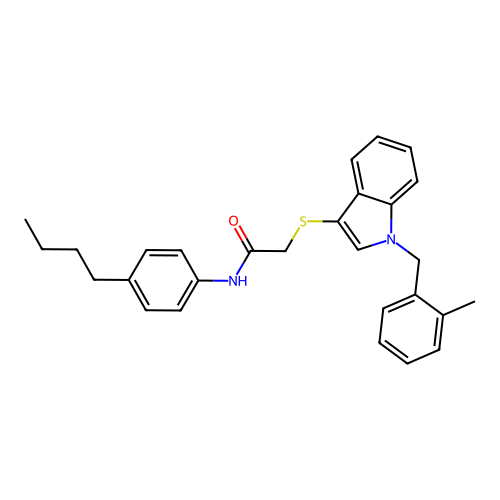 N-(4-butylphenyl)-2-((1-(2-methylbenzyl)-1H-indol-3-yl)thio)acetamide structure