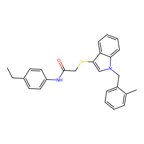 N-(4-ethylphenyl)-2-((1-(2-methylbenzyl)-1H-indol-3-yl)thio)acetamide structure