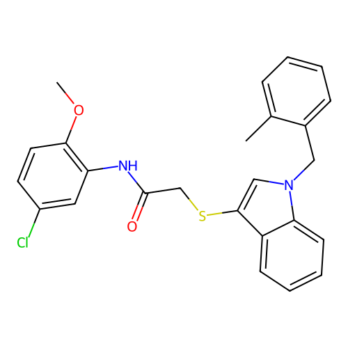 N-(5-chloro-2-methoxyphenyl)-2-((1-(2-methylbenzyl)-1H-indol-3-yl)thio)acetamide structure