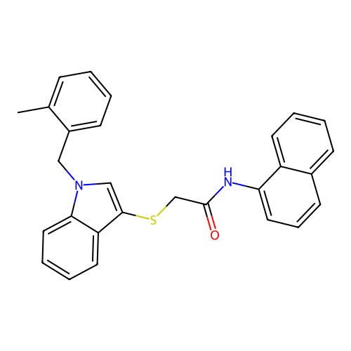 2-((1-(2-methylbenzyl)-1H-indol-3-yl)thio)-N-(naphthalen-1-yl)acetamide structure