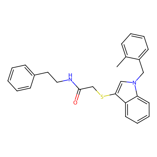 2-((1-(2-methylbenzyl)-1H-indol-3-yl)thio)-N-phenethylacetamide structure