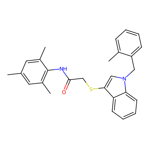 N-mesityl-2-((1-(2-methylbenzyl)-1H-indol-3-yl)thio)acetamide structure