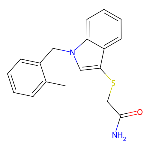 2-((1-(2-methylbenzyl)-1H-indol-3-yl)thio)acetamide structure