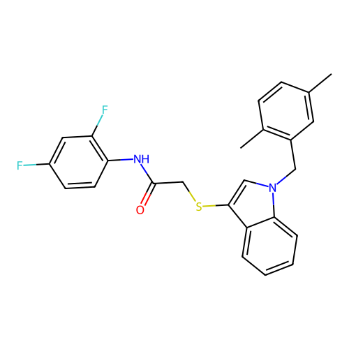 N-(2,4-difluorophenyl)-2-((1-(2,5-dimethylbenzyl)-1H-indol-3-yl)thio)acetamide structure