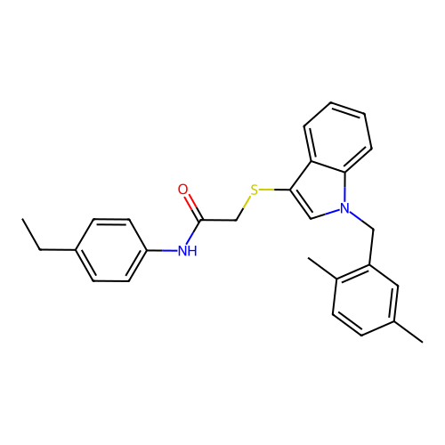 2-[1-[(2,5-dimethylphenyl)methyl]indol-3-yl]sulfanyl-N-(4-ethylphenyl)acetamide structure