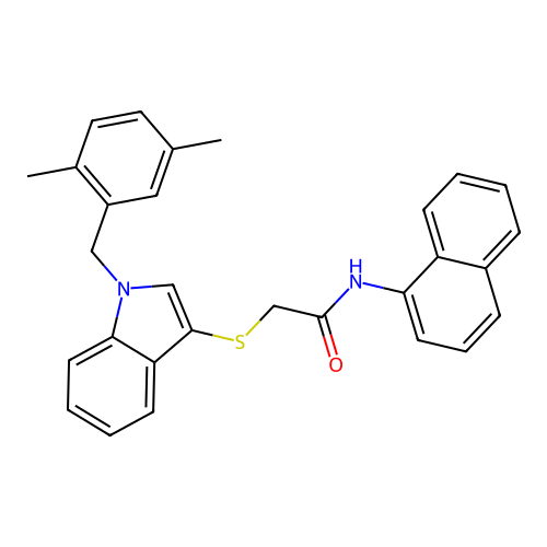 2-((1-(2,5-dimethylbenzyl)-1H-indol-3-yl)thio)-N-(naphthalen-1-yl)acetamide structure