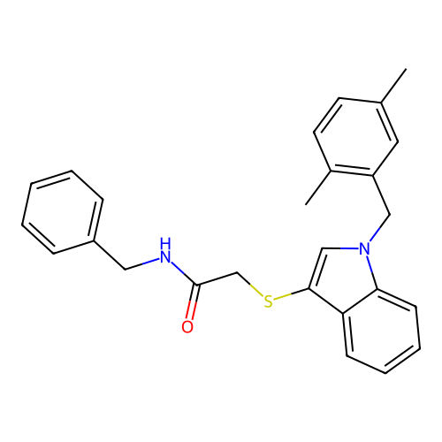 N-benzyl-2-((1-(2,5-dimethylbenzyl)-1H-indol-3-yl)thio)acetamide structure