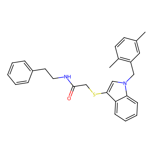 2-((1-(2,5-dimethylbenzyl)-1H-indol-3-yl)thio)-N-phenethylacetamide structure