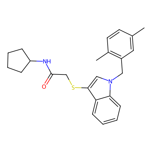 N-cyclopentyl-2-((1-(2,5-dimethylbenzyl)-1H-indol-3-yl)thio)acetamide structure