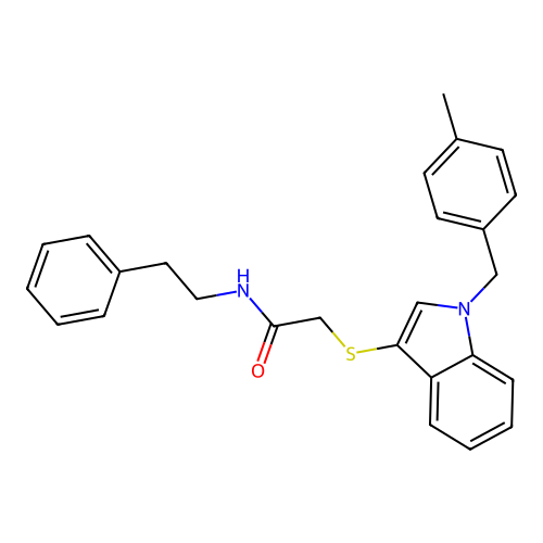 2-((1-(4-methylbenzyl)-1H-indol-3-yl)thio)-N-phenethylacetamide structure