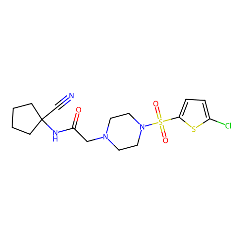 2-[4-(5-chlorothiophen-2-yl)sulfonylpiperazin-1-yl]-N-(1-cyanocyclopentyl)acetamide structure