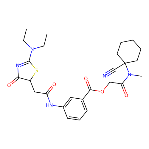 [(1-cyanocyclohexyl)(methyl)carbamoyl]methyl 3-{2-[2-(diethylamino)-4-oxo-4,5-dihydro-1,3-thiazol-5-yl]acetamido}benzoate structure