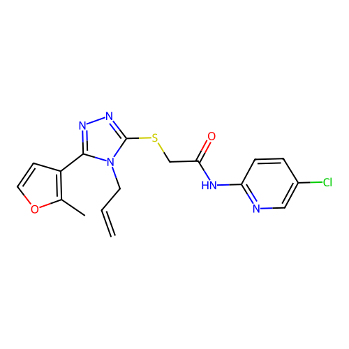 N-(5-chloropyridin-2-yl)-2-[[5-(2-methylfuran-3-yl)-4-prop-2-enyl-1,2,4-triazol-3-yl]sulfanyl]acetamide structure