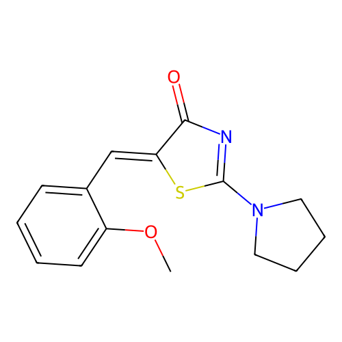 (5Z)-5-[(2-methoxyphenyl)methylidene]-2-pyrrolidin-1-yl-1,3-thiazol-4-one structure
