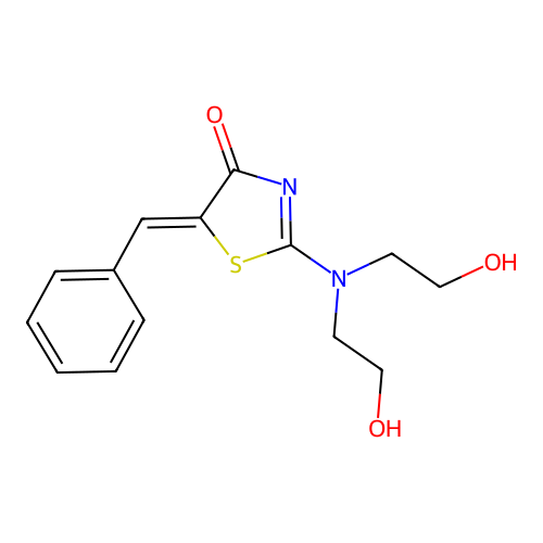 (5Z)-5-benzylidene-2-[bis(2-hydroxyethyl)amino]-1,3-thiazol-4-one structure